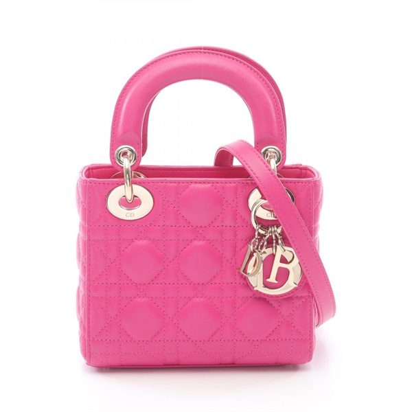 Christian Dior LADY DIOR Mini Cannage Shoulder Handbag MO0505ONGE leather Pink