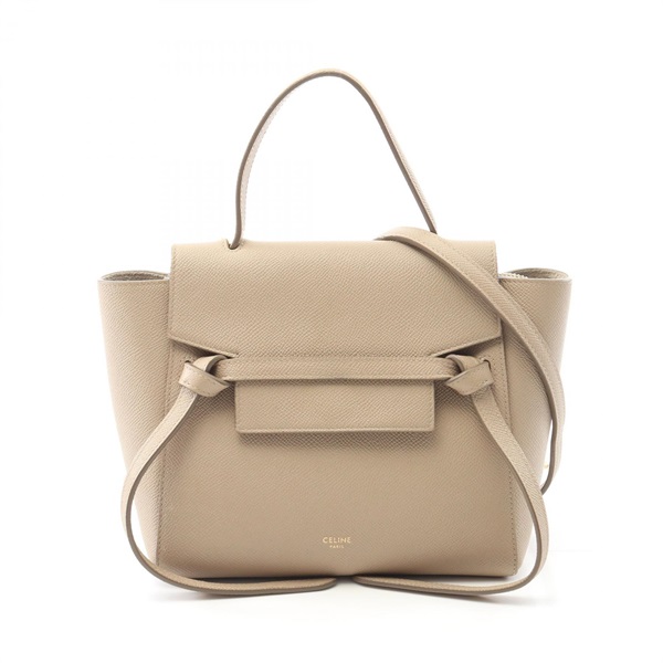 CELINE Belt Bag Nano 2Way Shoulder Handbag 189003 Leather Beige Used Women