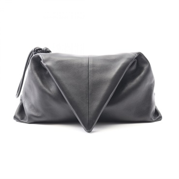 BOTTEGA VENETA Triangle Flap Business Clutch bag 622712 Leather Black Used Women