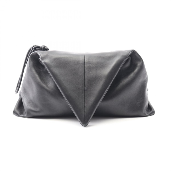 BOTTEGA VENETA Triangle Flap Business Clutch bag 622712 Leather Black Used Women