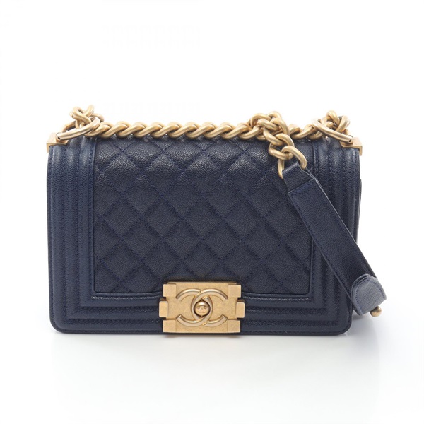 CHANEL Boy Chanel Small Chain Shoulder Bag A67085 Calfskin Navy Used Women