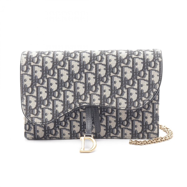 Christian Dior Oblique Saddle Pouch Shoulder Bag S5620CTZQ Jacquard Beige Black