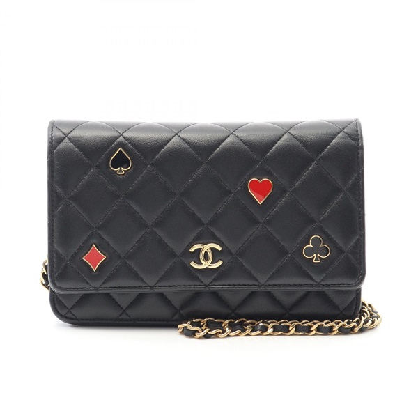 CHANEL Matelasse Crossbody Chain Shoulder Bag AP3076 Lambskin Black GHW Used