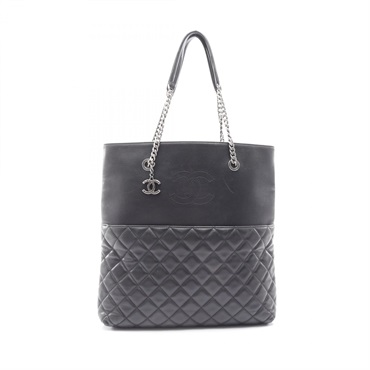 CHANEL Matelasse Chain Shoulder Tote Bag A98586 Lambskin Black Used Women