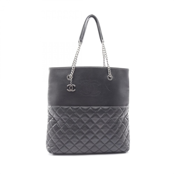 CHANEL Matelasse Chain Shoulder Tote Bag A98586 Lambskin Black Used Women