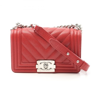 CHANEL Boy Chanel Small Chain Shoulder Bag A67085 Calfskin Red SHW Used Women