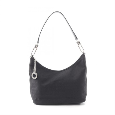 BVLGARI Logo mania Shoulder Bag canvas leather Black Used Women