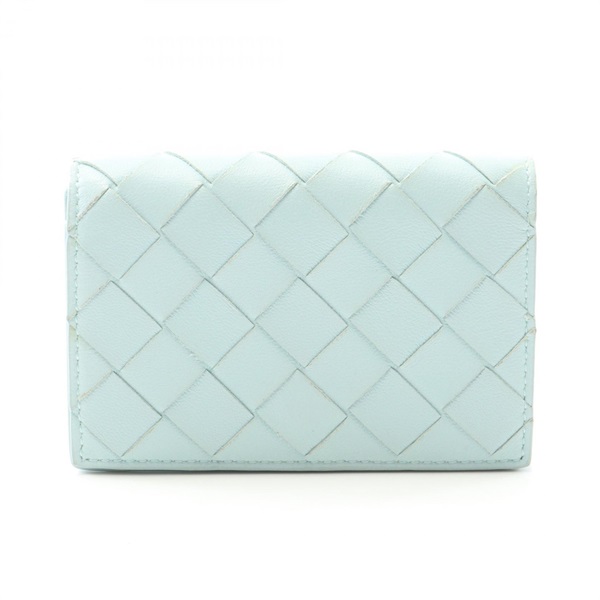 BOTTEGA VENETA Intrecciato Card Case Wallet leather Light Blue Used Women
