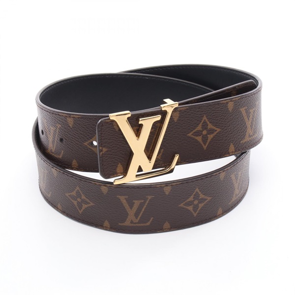 LOUIS VUITTON Ceinture LV initials belt M0566 Monogram leather Brown Black Used