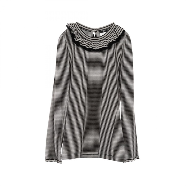 CHANEL COCO Mark button T-shirt long sleeve cotton Black Gray Used Women #34