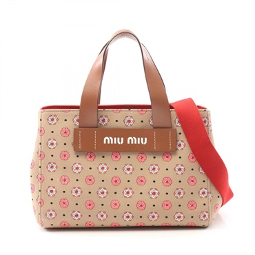 Miu Miu CANAPA FIORI Shoulder Handbag 5BA085 2DJ8 F0A2C canvas Beige Brown Used