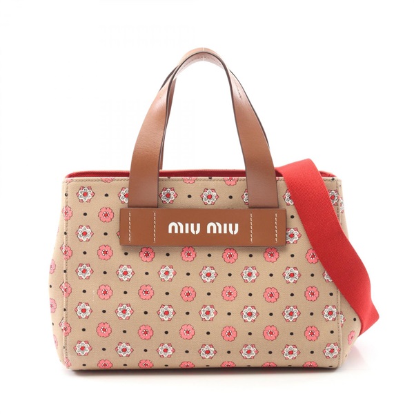 Miu Miu CANAPA FIORI Shoulder Handbag 5BA085 2DJ8 F0A2C canvas Beige Brown Used