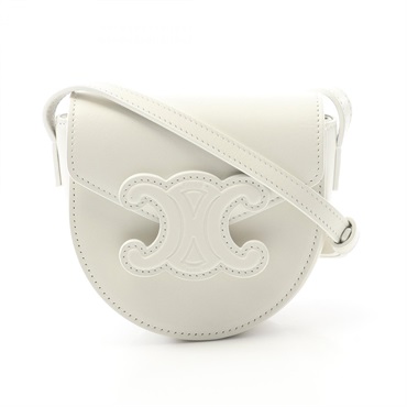 CELINE Mini BESACE CLEA Triomphe Shoulder Bag 10J303DPQ leather White Used