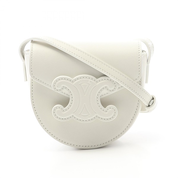 CELINE Mini BESACE CLEA Triomphe Shoulder Bag 10J303DPQ leather White Used