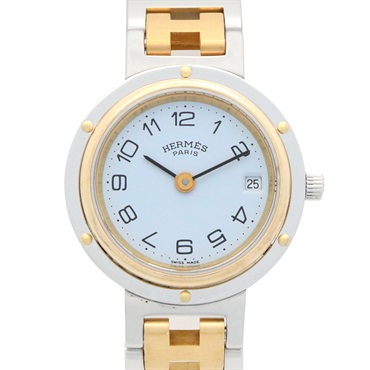 HERMES Clipper Wrist Watch CL2.440 Quartz Gold Plated Stainless Steel Used Women
