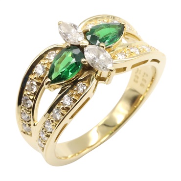 Jeunet Green Garnet Diamond Ring 18KYG Yellow Gold Used women US size 6.75