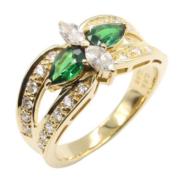 Jeunet Green Garnet Diamond Ring 18KYG Yellow Gold Used women US size 6.75