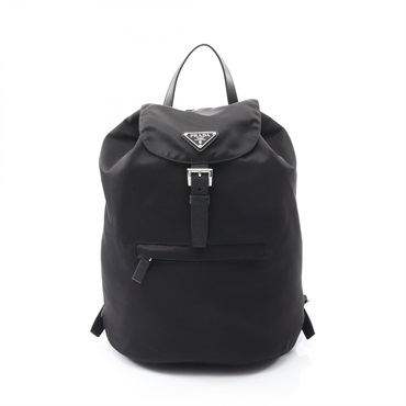 PRADA Rucksack Backpack Nylon Saffiano leather Black Used Women logo