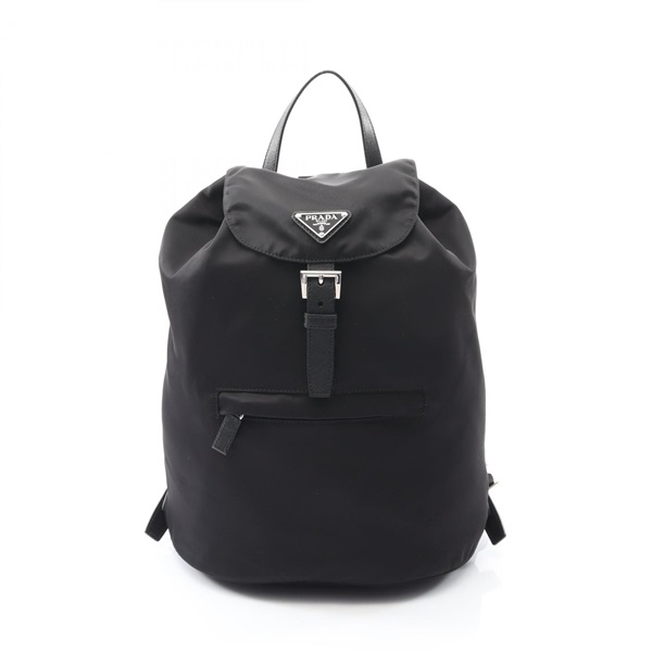 PRADA Rucksack Backpack Nylon Saffiano leather Black Used Women logo