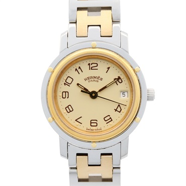 HERMES Clipper Wrist Watch CL3.440 Quartz Gold Plated Stainless Steel Used Women
