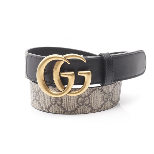 GUCCI Double G GG Supreme belt ceinture #70 leather PVC Beige Black Used