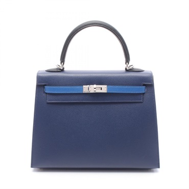 HERMES Kelly 25 tricolor Shuolder Handbag Epsom leather Navy Black Used SHW U