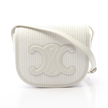 CELINE Folco Cuir Triomphe Shoulder Bag 198262EBL01WW leather straw White Used