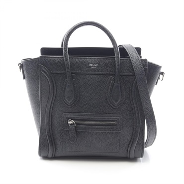 CELINE Luggage Nano Shopper Shoulder Handbag 189243 leather Black Used Women