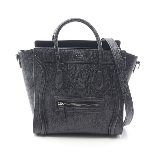 CELINE Luggage Nano Shopper Shoulder Handbag 189243 leather Black Used Women