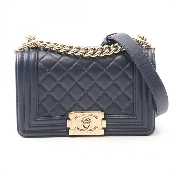 CHANEL Boy Chanel Small Chain Shoulder Bag A67085 Lambskin Navy GHW Used