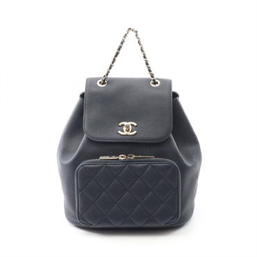 CHANEL Business Affinity Matelasse Chain Backpack Bag A93748 Calfskin Navy GHW