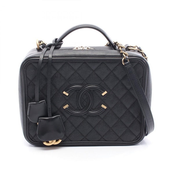 CHANEL CC Filigree Matelasse Vanity Chain Shoulder Bag Calfskin Black GHW Used