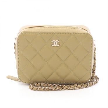 CHANEL Matelasse Mini Camera Chain Crossbody Shoulder Bag Calfskin Beige GHW