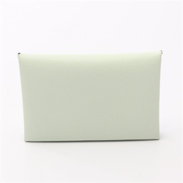 HERMES Calvi duo coin purse wallet Epsom leather Green Vert Fizz Used U SHW
