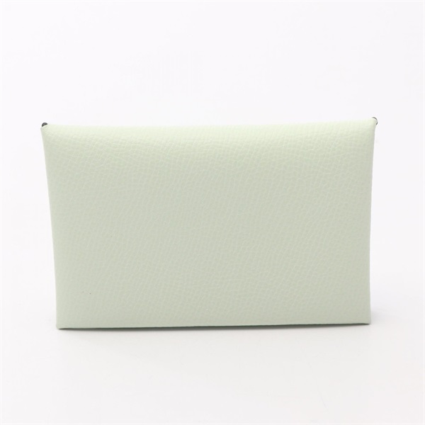 HERMES Calvi duo coin purse wallet Epsom leather Green Vert Fizz Used U SHW
