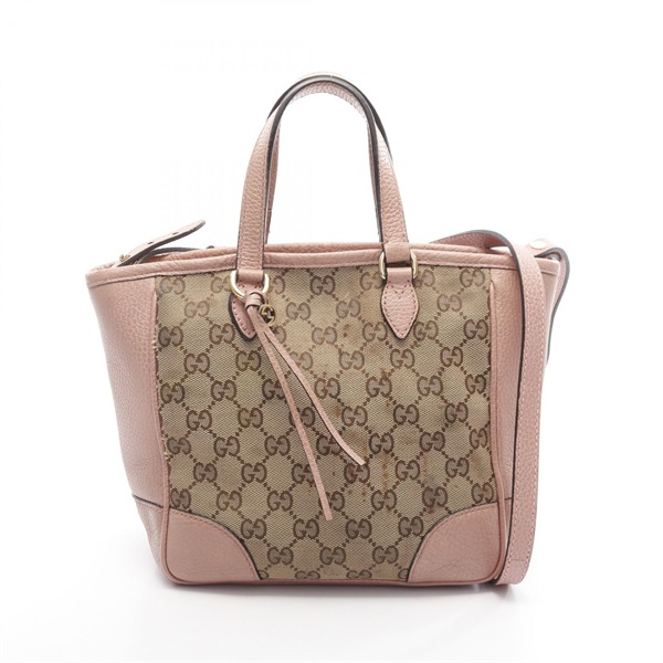 GUCCI Bree GG canvas Shoulder Tote Bag 449241 leather Beige Pink Used Crossbody