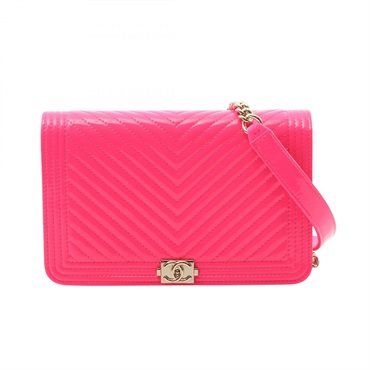 CHANEL Boy Chanel V Stitch Chain Shoulder Bag A81969 Patent Leather Pink GHW