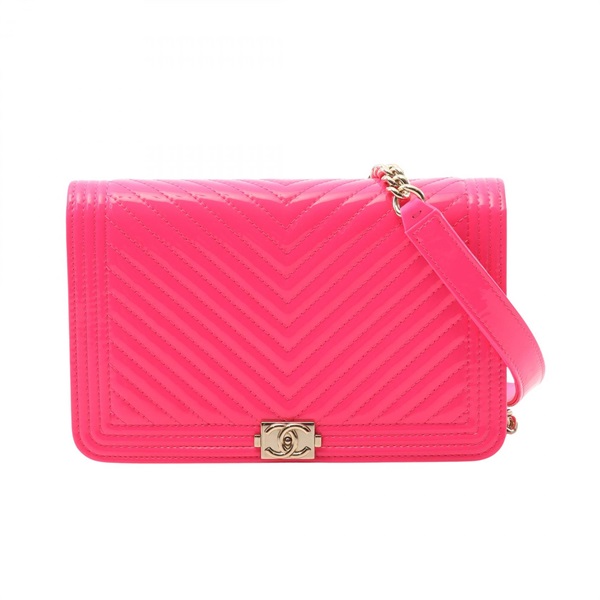 CHANEL Boy Chanel V Stitch Chain Shoulder Bag A81969 Patent Leather Pink GHW