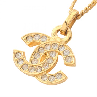 CHANEL COCO Mark Necklace Pendant Gold Plated Rhinestone Used women CC