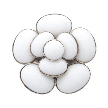 CHANEL Camelia Brooch Stainless Steel White Used Women CC Coco