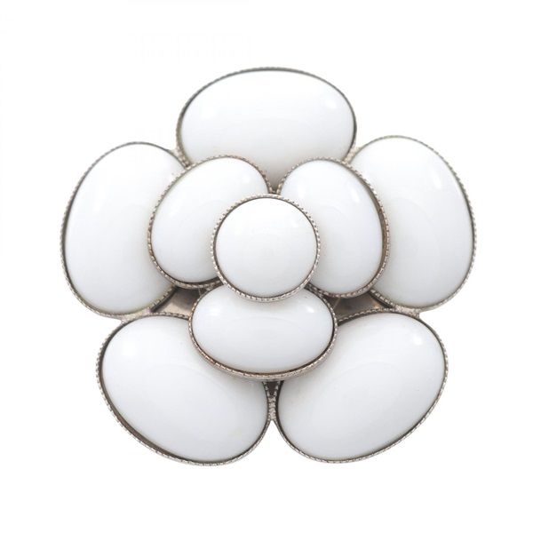 CHANEL Camelia Brooch Stainless Steel White Used Women CC Coco