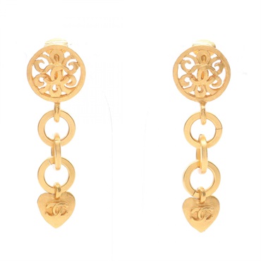 CHANEL COCO Mark Earring Gold Plated Used CC Women