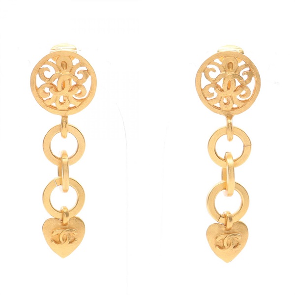 CHANEL COCO Mark Earring Gold Plated Used CC Women