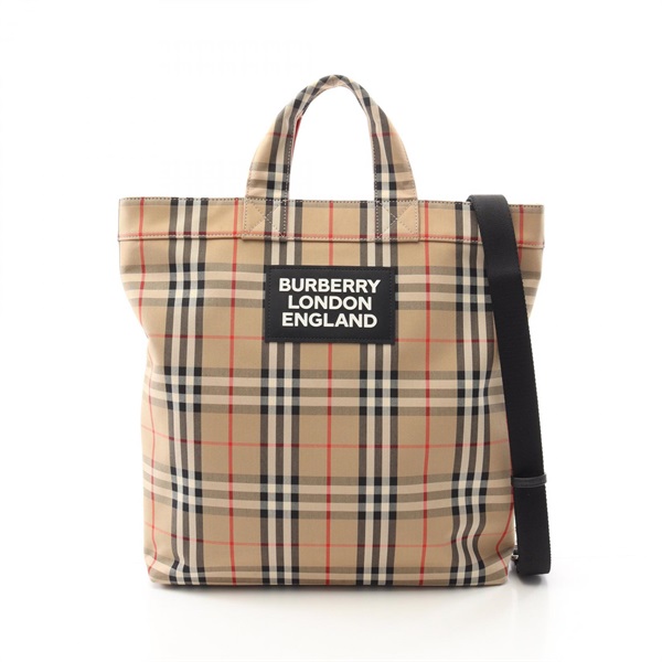 BURBERRY Vintage check Tote Bag 8017740 canvas rubber leather Beige Used unisex