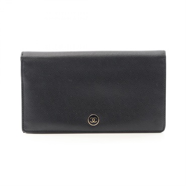 CHANEL COCO Button Bifold purse wallet A20904 leather Black Used Women GHW CC
