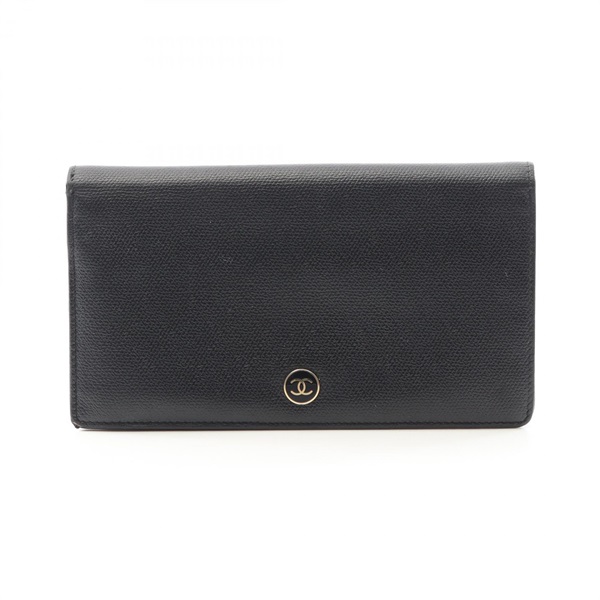 CHANEL COCO Button Bifold purse wallet A20904 leather Black Used Women GHW CC
