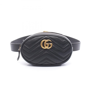 GUCCI GG Marmont Waist Belt Bag 476434 Leather Black Used Women