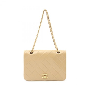 CHANEL Matelasse Single Flap Chain Shoulder Bag Lambskin Beige GHW Used