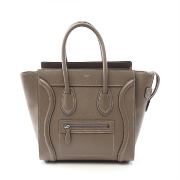 CELINE Luggage Micro Shopper Tote Handbag Leather Brown Used Women