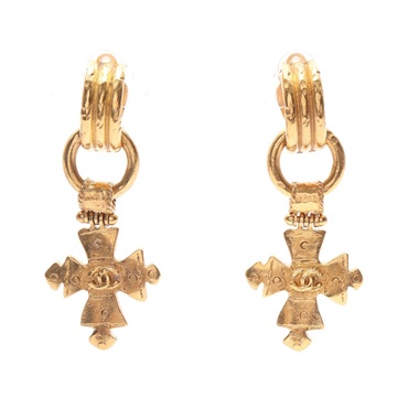 CHANEL COCO Mark Cross Earring Gold Plated Used women CC